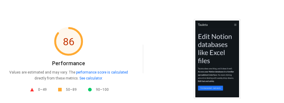 Pagespeed Tauleta